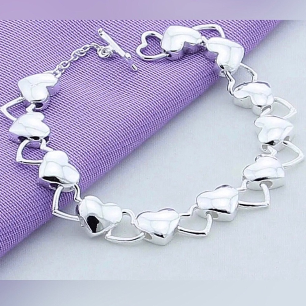 Sterling Silver Heart Link Bracelet - Silver